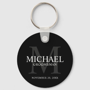 Porte-clés Noir Groomsmen Personnalisé Nom et monogramme