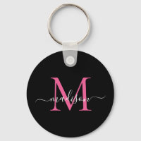Noir Magenta rose Nom Monogramme Élégant Script