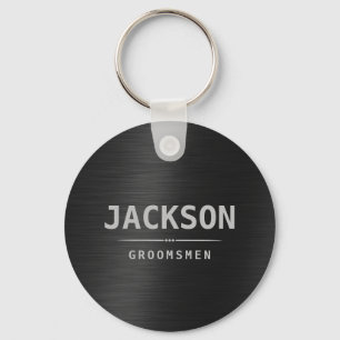 Porte-clés Noir moderne Nom simple Groomsmen personnalisé