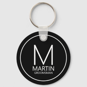 Porte-clés Noir Moderne Personnalisé Monogramme&Nom Groomsmen
