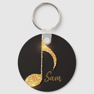 Porte-clés Noir note de musique or nom monogramme