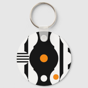 Porte-clés Noir Orange Rétro Mod Géométrique