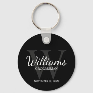 Porte-clés Noir Personnalisé Script Groomsmen nom&Monogramme