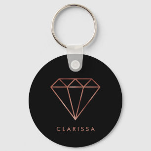 Porte-clés noir rose clair moderne élégant de diamant d'or