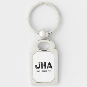 PORTE-CLÉS NOM À TROIS LETTRES MINIMALISTE NOIR MONOGRAMME BL
