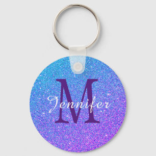 Porte-clés Nom bleu pourpre de monogramme d'étincelles de