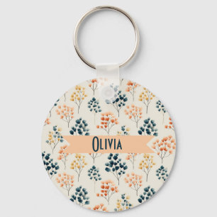 Porte-clés Nom botanique vintage printemps orange et vert