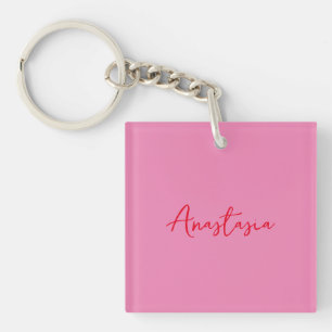 Porte-clés Nom de calligraphie professionnelle rose personnal