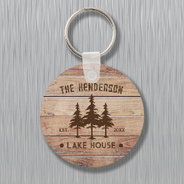 Porte-clés Nom de famille Lake House Pine Tree bois Personnal