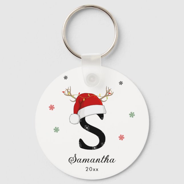 Porte-clés Nom de la lettre Santa Hat | Monogramme | Initiale (Recto)