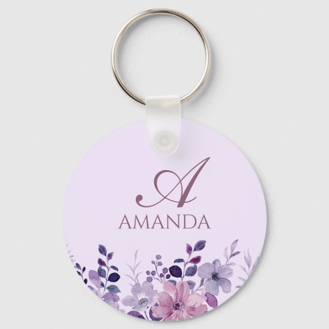 Porte-clés Nom de la Personnaliser Fleur pourpre (Recto)