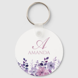 Porte-clés Nom de la Personnaliser Fleur violet blanc