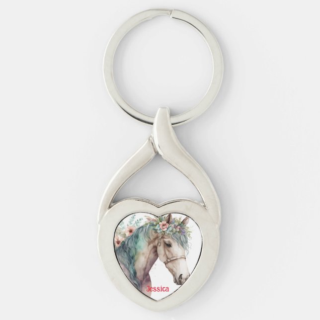 Porte-clés Nom de l'Amoureux des animaux des fleurs de cheval (Devant)