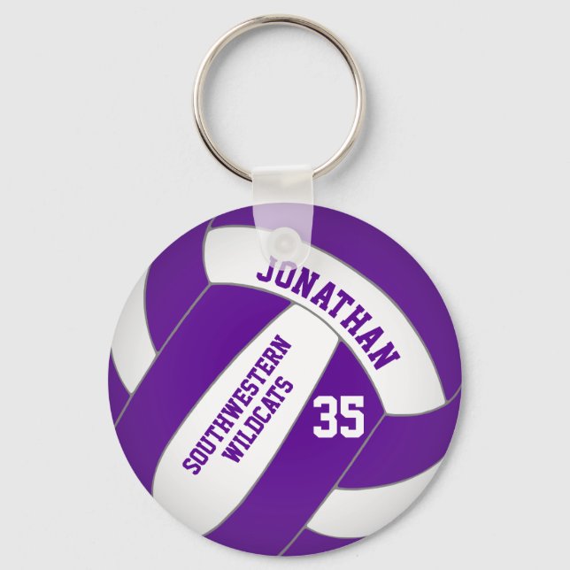 Porte-clés nom de l'équipe du joueur de volley-ball violet (Recto)