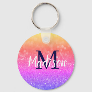 Porte-clés Nom de Parties scintillant personnalisée Rainbow P