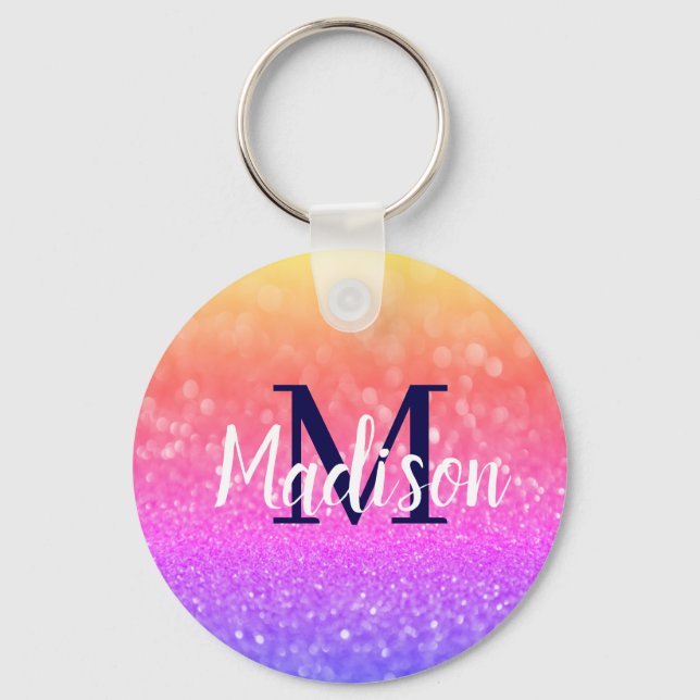 Porte-clés Nom de Parties scintillant personnalisée Rainbow P (Recto)