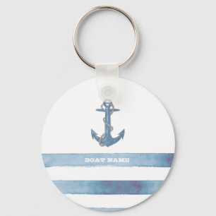 Porte-clés Nom du bateau nautique, Ancre, corde, Bleu clair b