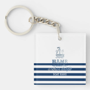 Porte-clés Nom du bateau nautique, Ancre Marine Bleu rayé