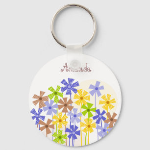 Porte-clés Nom du dessin de fleur simple bleu jaune brun