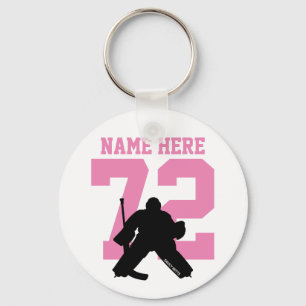 Porte-clés Nom du gardien de hockey personnalisé Numéro rose