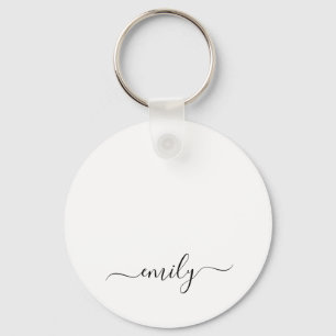 Porte-clés Nom du monogramme blanc noir moderne