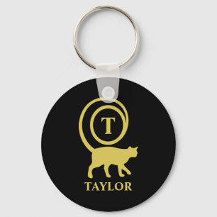 Porte-clés Nom du monogramme Kitty initial Chat Lover Black G