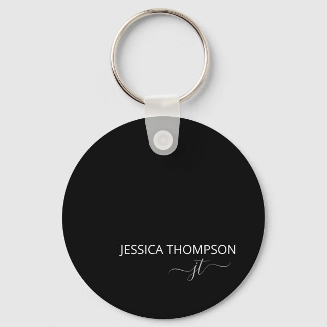 Porte-clés Nom du monogramme noir moderne personnalisé (Recto)