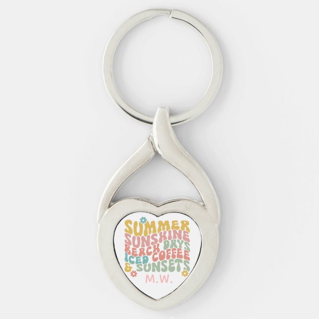 Porte-clés Nom du monogramme rose d'été Super (Devant)