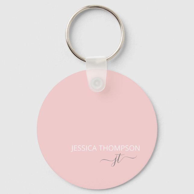 Porte-clés Nom du monogramme rose rose pâle moderne personnal (Recto)