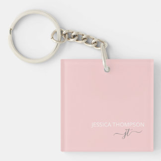 Porte-clés Nom du monogramme rose rose pâle moderne personnal