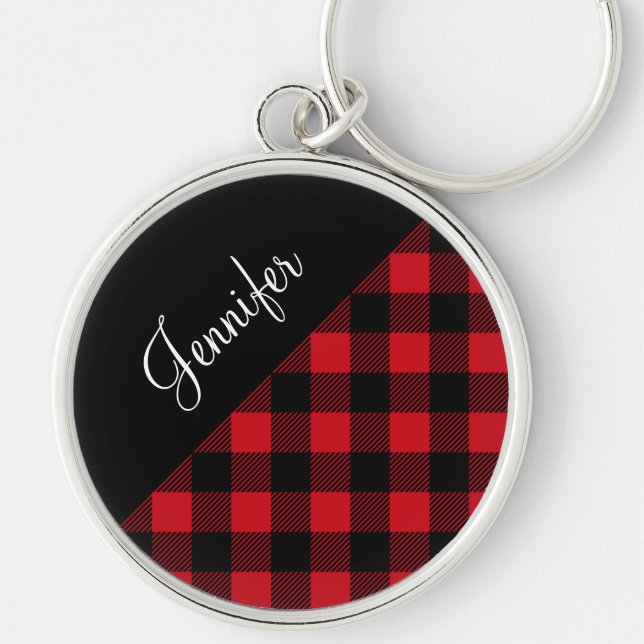 Porte-clés Nom du Motif moderne Red Buffalo Plaid Check (Devant)