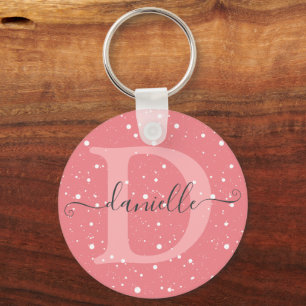 Porte-clés Nom du Motif pointillé mignon Monogrammé Signature