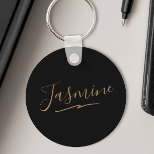 Porte-clés Nom du script féminin en or noir moderne