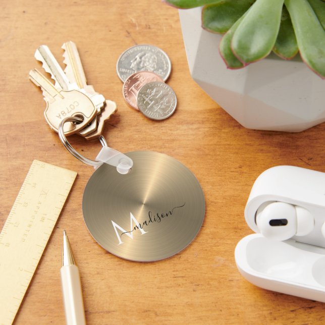 Porte-clés Nom du script métal radial or (Bureau)