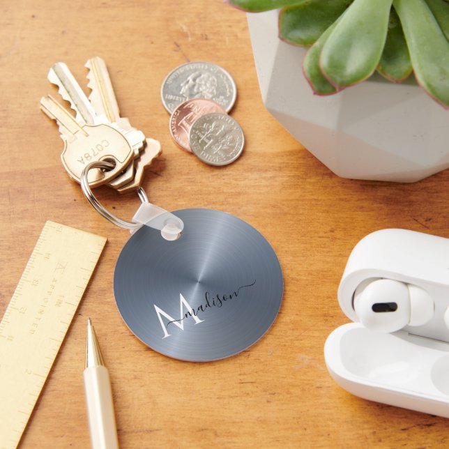 Porte-clés Nom du script métallique métallique radial argenté (Bureau)