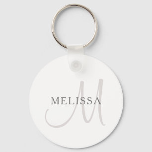 Porte-clés Nom élégant Monogramme   Blanc et gris