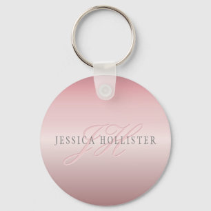 Porte-clés Nom et monogramme   Douce teinte rose doré FAUX