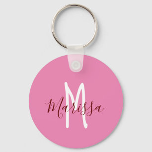 Porte-clés Nom et monogramme lettres main rose moderne