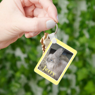 Porte-clés Nom et photo du lapin d'animal de compagnie jaune