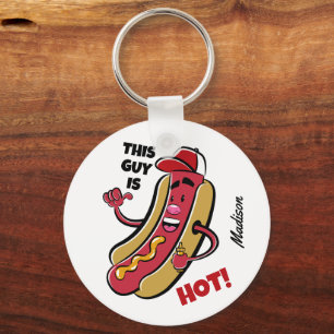 Porte-clés Nom et texte personnalisés Hot Dog