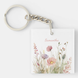 Porte-clés Nom floral rose délicat