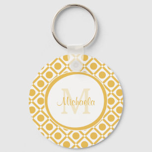 Porte-clés Nom géométrique géométrique moderne jaune et blanc