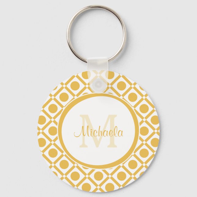 Porte-clés Nom géométrique géométrique moderne jaune et blanc (Recto)