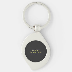 Porte-clés Nom Gris Jaune Professionnel Élégant Minimaliste