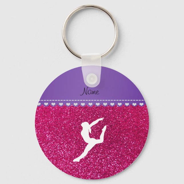 Porte-clés Nom gymnaste neon pas rose parties scintillant (Recto)