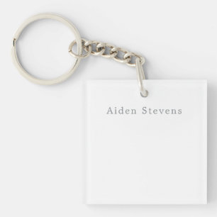 Porte-clés Nom minimaliste élégant simple noir et blanc