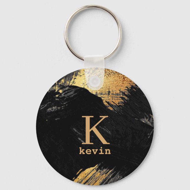 Porte-clés Nom monogramme noir personnalisé élégant moderne (Recto)