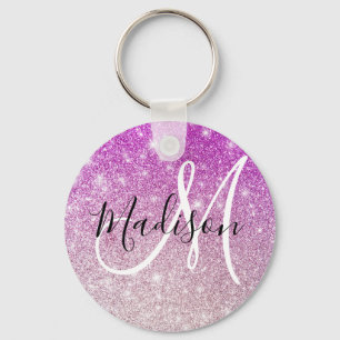 Porte-clés Nom monogramme Paillettes Violet Girly & Glam