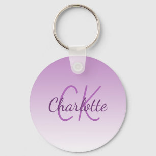 Porte-clés Nom monogramme violet minimaliste