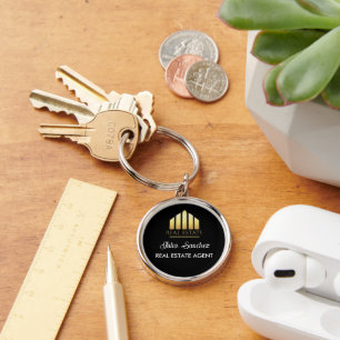 Porte-clés Nom noir personnalisé Agent immobilier Promotionne